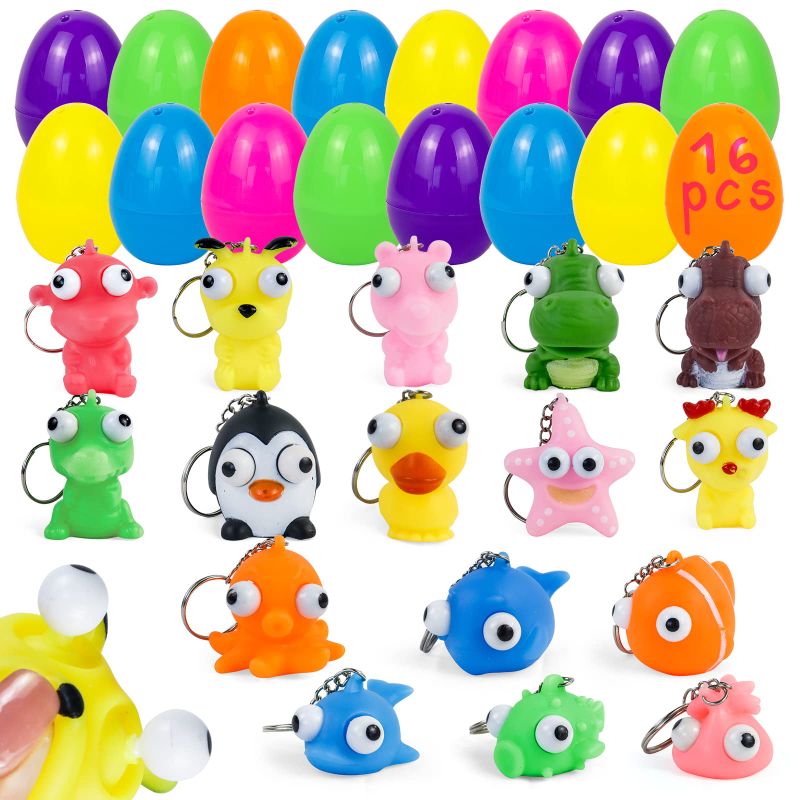 Photo 1 of 2 pack 16PCS Toys Filled Easter Eggs for Boys Prefilled Easter Eggs for Claw machine with Mini Fidget Toys Keychain for Girls Bright Colorful Large Plastic Easter Eggs Gift Filler Easter Party Favors for Kids Toddlers