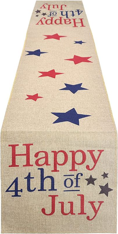 Photo 2 of 2 pack tiosggd 4th of July Table Runner 13 x 72 Inches Long Burlap Linen Tablecloth American Stars Independence Day Memorial Day Patriotic Veterans Day Decorations
