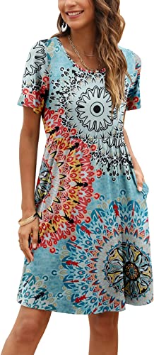 Photo 1 of Aranoy Women's Summer Casual Tshirt Dresses Short Sleeve Swing Sundress with Pockets L