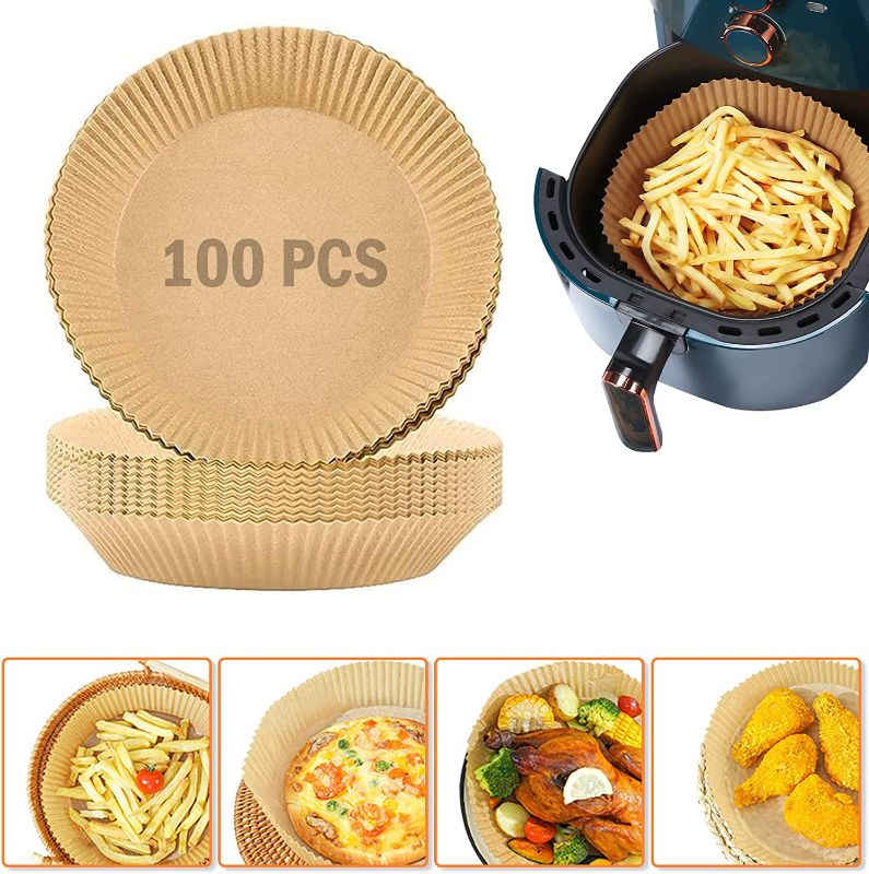 Photo 1 of Air Fryer Disposable Paper Liner, 100 pcs Air Fryer Parchment Paper, High Temperature Resistant Non-stick Waterproof & Greaseproof Liners for Air Fryer (8 in)
