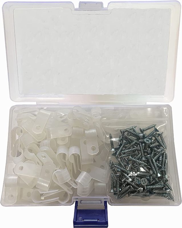 Photo 1 of 100 Pcs Clamps + 100 Pcs Screws 3/8 Inch Rope Light P-Style R-Type Mounting Clips with Compatible Screws in The Box -White
