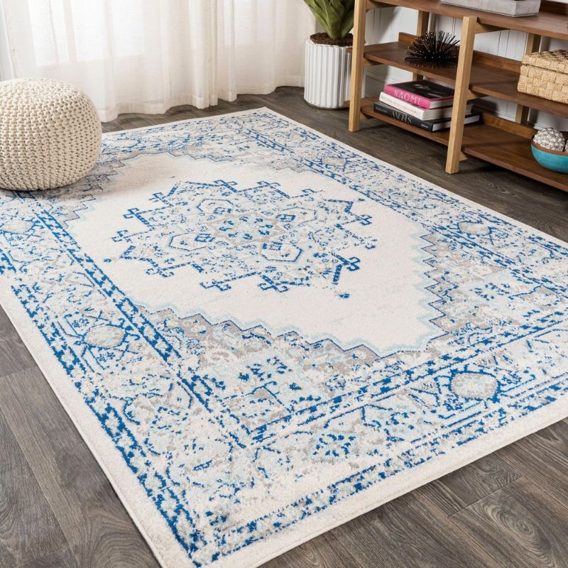 Photo 1 of 8 X10 Inigo Black and White Cottage Medallion Area Rug Blue/Gray - JONATHAN Y
