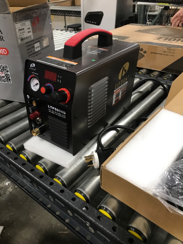 Photo 2 of Lotos Technology LTP5000D 50Amp Non-Touch Pilot Arc Plasma Cutter, Dual Voltage 110V/220V, 1/2 Inch Clean Cut, Brown
