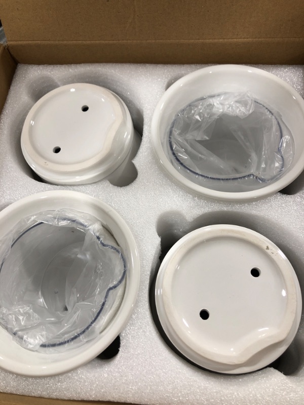 Photo 2 of 4 Pack 5inch Self Watering Planter Ceramic Pots Transparent Round Plant Pots with Cotton Wick Rope and Water Injection Hole for Succulents, Orchid and Other Plant, 5.9 x 5.1 x 3.7”