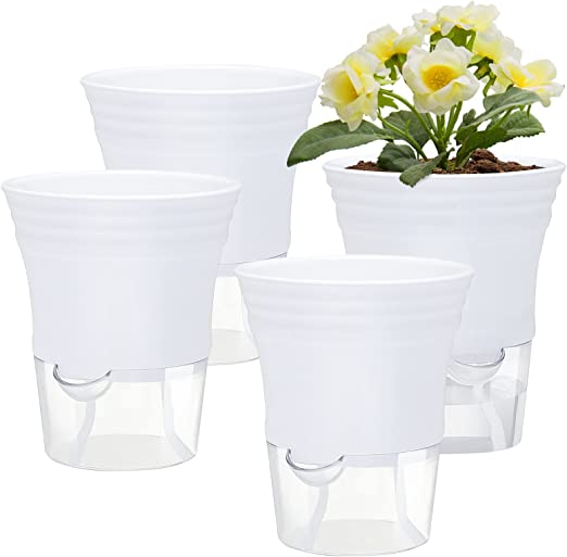 Photo 1 of 4 Pack 5inch Self Watering Planter Ceramic Pots Transparent Round Plant Pots with Cotton Wick Rope and Water Injection Hole for Succulents, Orchid and Other Plant, 5.9 x 5.1 x 3.7”