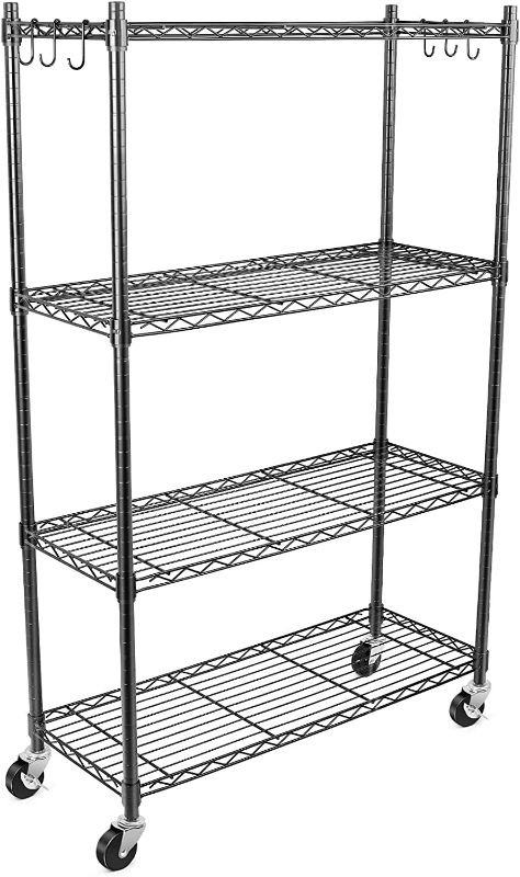 Photo 1 of 4-Shelf Shelving Storage Units on Wheels Casters, Adjustable Heavy Duty Metal Utility Shelf Wire Storage Rack for Home Office Garage Kitchen Bathroom Organization, Black
