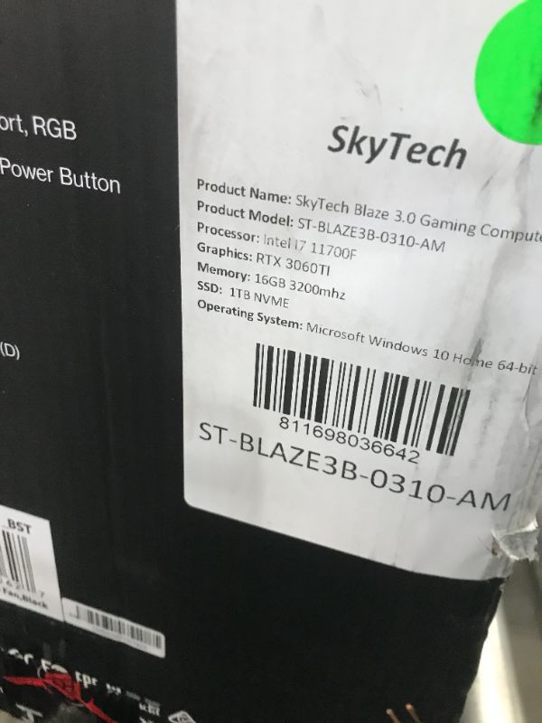 Photo 6 of SkytechBlaze 3.0 Gaming PC Desktop – INTEL Core i7 11700F 2.5 GHz, RTX 3060 Ti, 1TB NVME SSD, 16G DDR4 3200, 600W GOLD PSU, AC Wi-Fi, Windows 10 Home 64-bit
