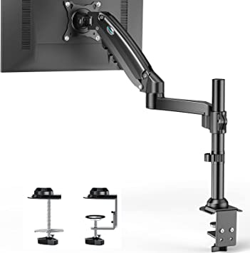 Photo 1 of HUANUO Single Monitor Mount - Gas Spring Monitor Arm Fits 13-32'' Monitor, Full Motion Swivel, Single Monitor Stand,Max 19.8lbs