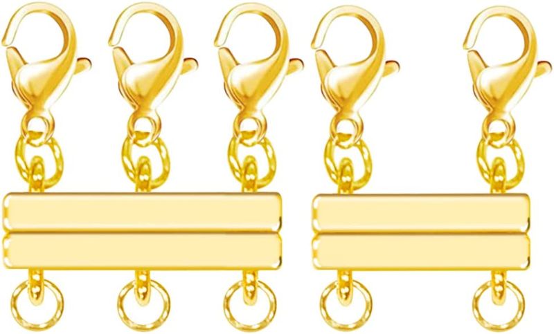 Photo 1 of 2Pcs Necklace Layering Clasps for Stackable Necklaces, Chains Bracelets Style Double Gold, Triple Gold, Replaceable Lobster Clasps