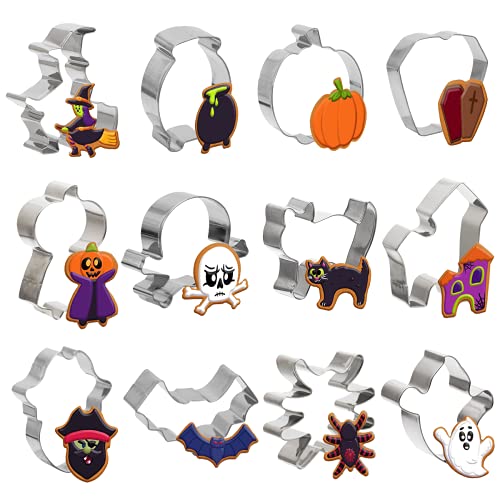 Photo 1 of 2 PACK JOYIN 12 PCS Halloween Cookie Cutter Set, Stainless Steel Biscuit Molds for Baking-Black Cat Bat Ghost Witch Pumpkin Spider Skull for Halloween Party
