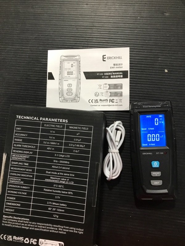 Photo 1 of ERICKHILL EMF Meter, Rechargeable Digital Electromagnetic Field Radiation Detector Hand-held Digital LCD EMF Detector, Great Tester for Home EMF Inspections, Office, Outdoor and Ghost Hunting