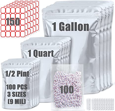 Photo 1 of 100 Pack Mylar Bags  9 Mil 10"x14" 6"x9" 4.3"x6.3" - Resealable Bags