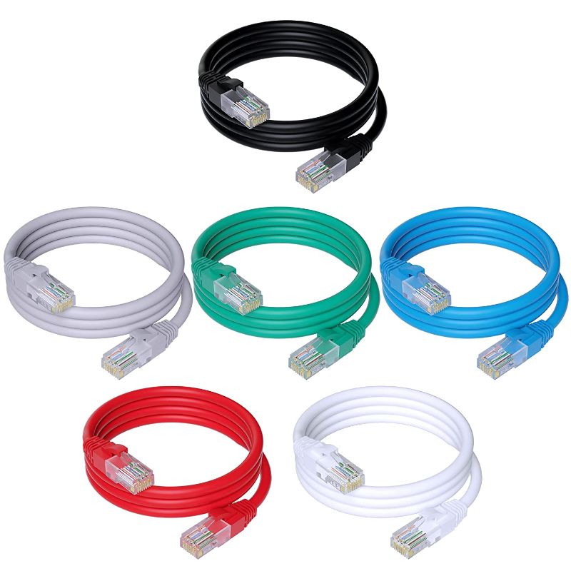 Photo 1 of Cat6 Ethernet Cable 1 Feet/6 Pack (Six Colors), High Speed Internet Network LAN Snagless RJ45 Cord, UTP, CCA, Ether Patch Cable, Supports Cat6/ Cat5e/ Cat5, Multicolor Cable (with 15 Ties)-1ft
