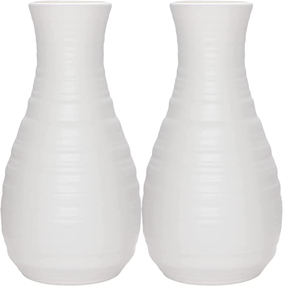 Photo 1 of 2PCS Unbreakable Vase for Flowers, Ceramic Look Plastic Vase for Home Decor, Living Room, Table (Seashell White)
