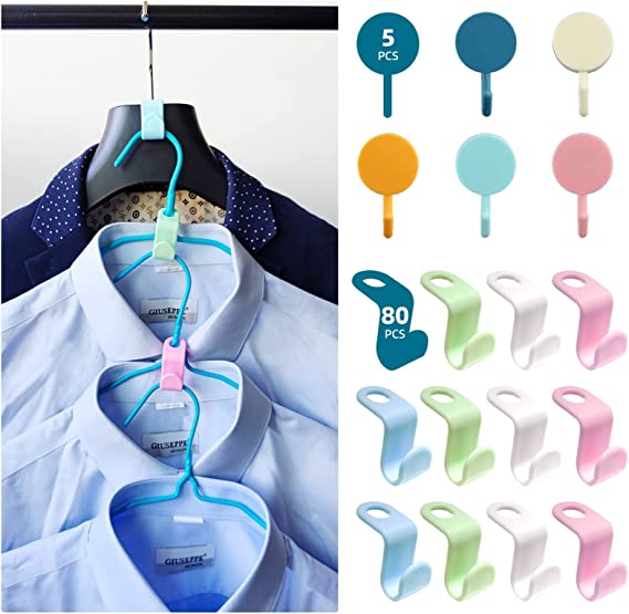 Photo 1 of 80PCS Clothes Hanger Connector Hooks,Cascading Clothes Hooks for Heavy Duty,4 Colors Hanger Extender Clips,for Clothes Closet Cabinets Coat,Clothes Storage,Bag, Belts (Multicolored)
