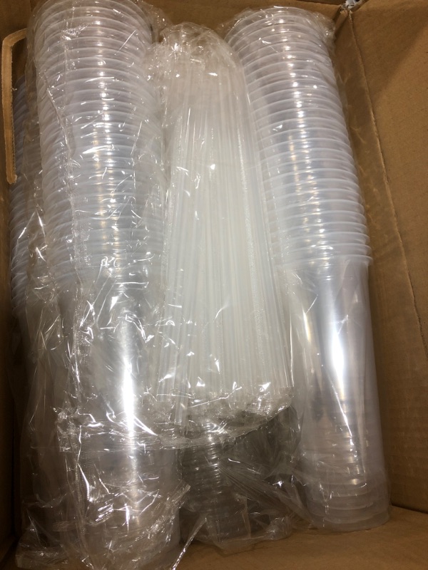 Photo 1 of [100Sets - 24 Oz] Crystal Clear PET Plastic Cups With Flat lids & Straws for Iced Coffee, Cold Drinks, Milkshake, Slush Cup, Smoothy's, Slurpee, Party's, Plastic Disposable Cups
