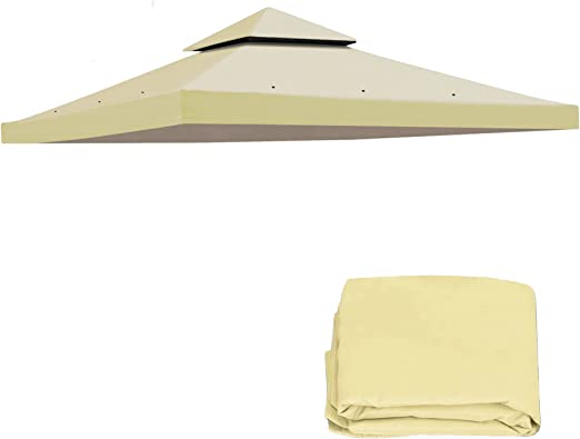 Photo 1 of 10'x 10' Replacement Canopy Top Cover Beige for Dual Tier Gazebo Outdoor Patio Garden Tent Roof Top (Only Cover)
