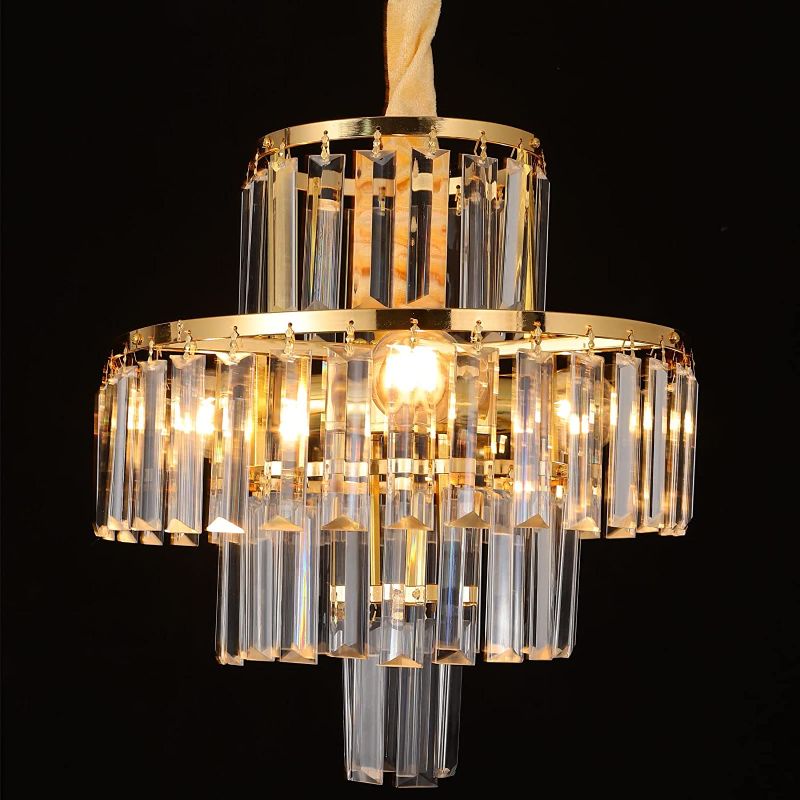 Photo 1 of AOISAVIN Modern Crystal Small Chandeliers for Dining Room Entry Porch Hallway Lights Fixtures Semi Ceiling Light Decorative 4-Tier Crystal 3-Lights(Give Away Light Bulbs)
