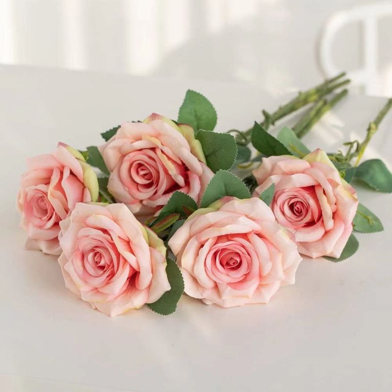 Photo 1 of 12pcs Fake Roses Artificial Silk Flowers Faux Rose Flower Long Stems Bouquet for Arrangement Wedding Centerpiece Party Home Kitchen Decor (Pink)
