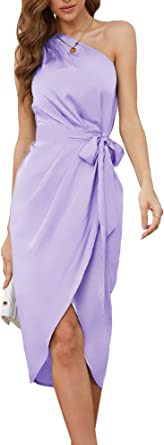 Photo 1 of Ailsi Women's One Shoulder Sleeveless Formal Ruched Cocktail Sexy Midi Dress with Belt S