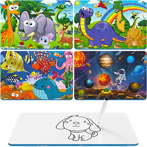 Photo 1 of CALSPY Jigsaw Puzzles for Kids Ages 3-5, 4-Pack 32 Pieces Doodle Drawing Board for Boys, Girls, and Toddlers Ages 3 and Up (factory closed )
