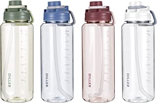 Photo 1 of 2L Tritan Water Bottle Leak Proof Transparent Large Capacity Water Jug 64oz Motivational Water Bottle With Time Maker and Straw For Gym Fitness (64OZ, Red)