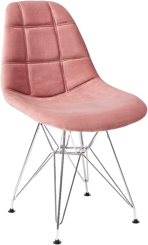 Photo 1 of CangLong Mid Century Velvet Upholstered Dining Chair with Metal Legs Set of 1, Pink
