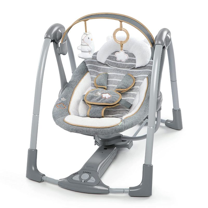 Photo 1 of Ingenuity Boutique Collection Deluxe 5-Speed Portable Baby Swing with Battery-Saving Technology - Bella Teddy, Swing 'n Go, 0-9 Months, 1 Count (Pack of 1)