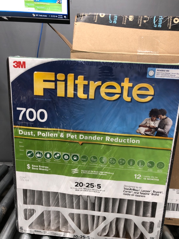 Photo 2 of Filtrete 20x25x5 Furnace Air Filter MERV 8 MPR 700, Dust, Pollen, & Pet Dander, 2-Pack, Fits Lennox & Honeywell Devices (exact dimensions 19.56 x 24.13 x 4.75)