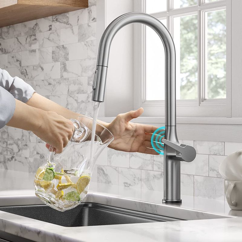 Photo 1 of KRAUS Oletto Tall Modern Single-Handle Touch Kitchen Sink Faucet with Pull Down Sprayer in Spot Free Stainless Steel, KTF-3101SFS