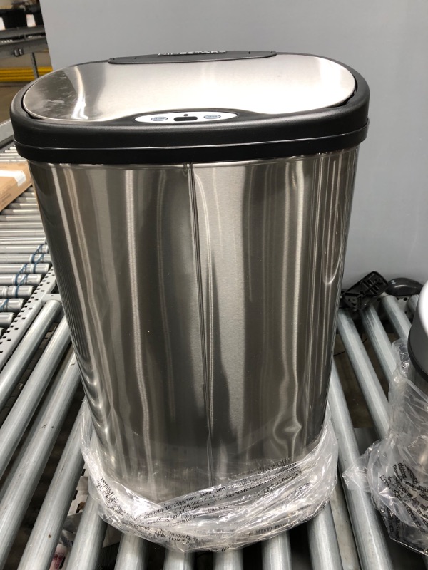 Photo 2 of NINESTARS CB-DZT-50-13/12-9 Automatic Touchless Infrared Motion Sensor Trash Can Combo Set, (Oval, Silver/Black Lid) & NSTB-3-30 Extra Strong White Trash Bag, 3 Gal. / 12 L., 30 Count
