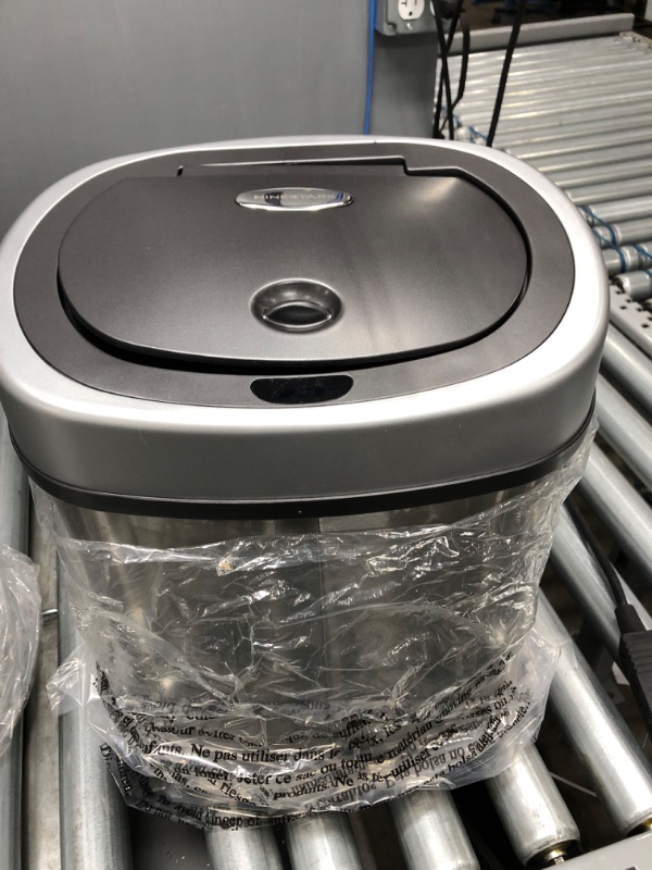 Photo 3 of NINESTARS CB-DZT-50-13/12-9 Automatic Touchless Infrared Motion Sensor Trash Can Combo Set, (Oval, Silver/Black Lid) & NSTB-3-30 Extra Strong White Trash Bag, 3 Gal. / 12 L., 30 Count
