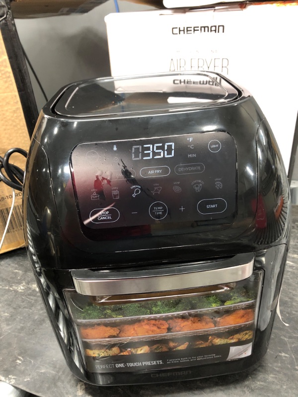 Photo 4 of CHEFMAN Multifunctional Digital Air Fryer+ Rotisserie, Dehydrator, Convection Oven, 17 Touch Screen Presets Fry, Roast, Dehydrate, Bake, XL 10L Family Size, Auto Shutoff, Large Easy-View Window, Black