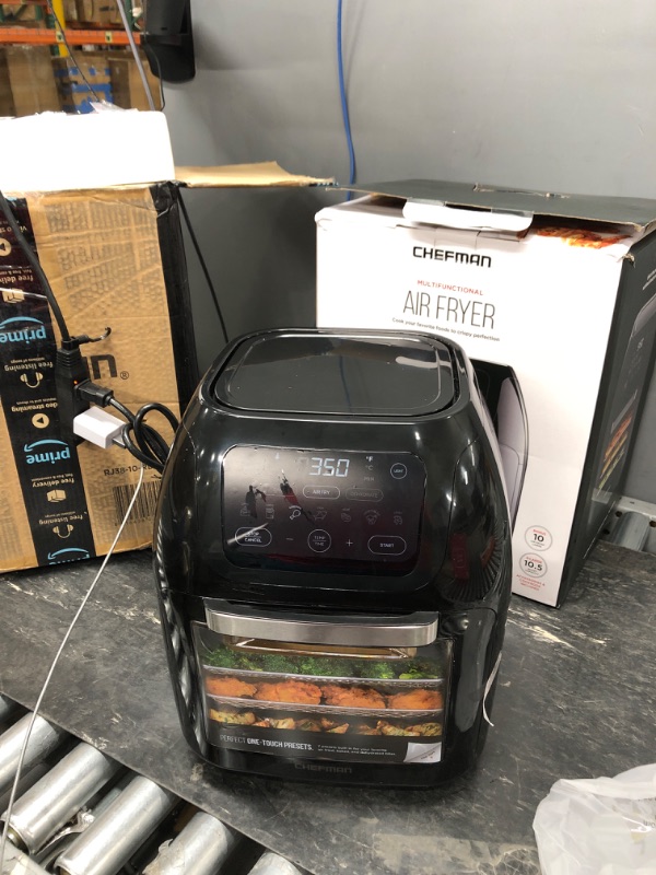 Photo 1 of CHEFMAN Multifunctional Digital Air Fryer+ Rotisserie, Dehydrator, Convection Oven, 17 Touch Screen Presets Fry, Roast, Dehydrate, Bake, XL 10L Family Size, Auto Shutoff, Large Easy-View Window, Black