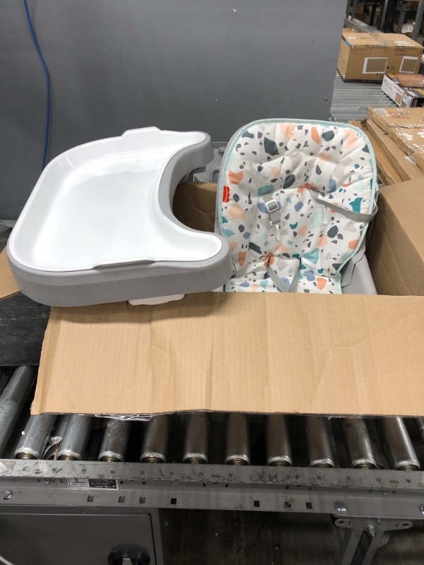 Photo 2 of Fisher-Price SpaceSaver Simple Clean High Chair – Pacific Pebble, Portable Infant-to-Toddler Dining Chair and Booster seat with Easy Clean up Features