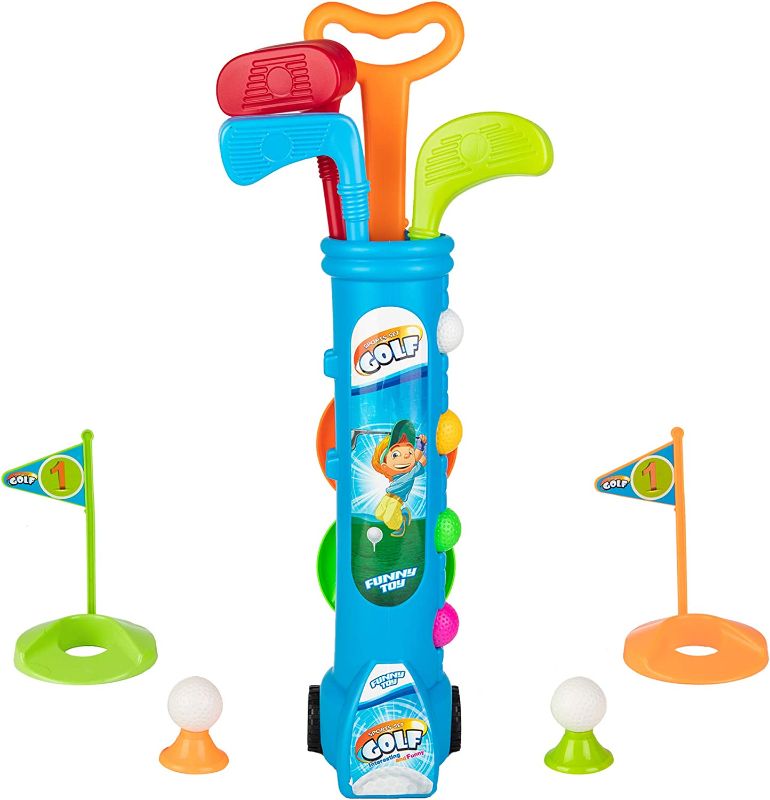 Photo 1 of Liberry Kids Golf Clubs Set, Golf Toy with 1 Golf Cart, 3 Golf Clubs, 2 Practice Holes, 2 Golf Tees & 6 Balls, Early Educational, Outdoors Exercise Toy for Kid Ages 3 4 5 Years Old, Boys & Girls