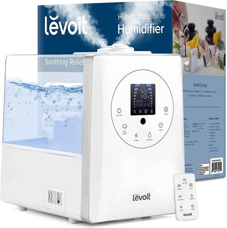 Photo 1 of LEVOIT Humidifiers for Bedroom Large Room Home, 6L Warm and Cool Mist Ultrasonic Air Vaporizer for Plants and Whole House, Built-in Humidity Sensor, Essential Oil Diffuser, Whisper Quiet, Timer, White