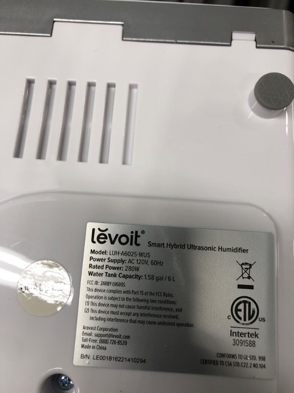 Photo 2 of LEVOIT Humidifiers for Bedroom Large Room Home, 6L Warm and Cool Mist Ultrasonic Air Vaporizer for Plants and Whole House, Built-in Humidity Sensor, Essential Oil Diffuser, Whisper Quiet, Timer, White