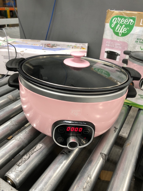 Photo 2 of GreenLife Cook Duo Healthy Ceramic Nonstick 6QT Slow Cooker, PFAS-Free, Digital Timer, Dishwasher Safe Parts, Soft Pink