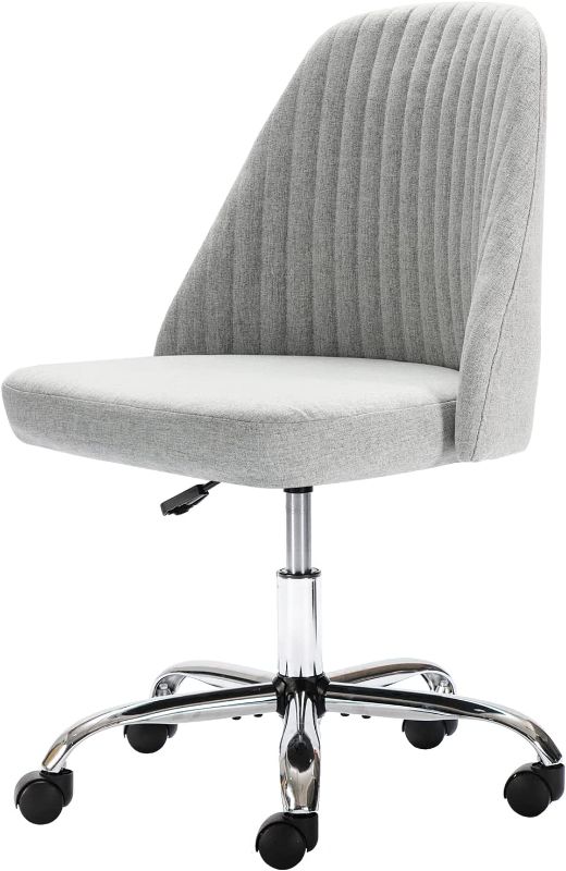 Photo 1 of Home Office Desk Chair, Vanity Chair, Modern Adjustable Low Back Rolling Chair, Twill Upholstered Cute Office Chair, Desk Chairs with Wheels for Bedroom, Classroom, Vanity Room (Light Grey)