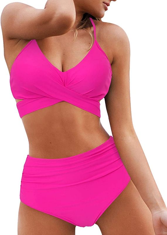 Photo 1 of OMKAGI Women's High Waisted Bandage Bikini Set Wrap Two Piece Push Up Swimsuits L
