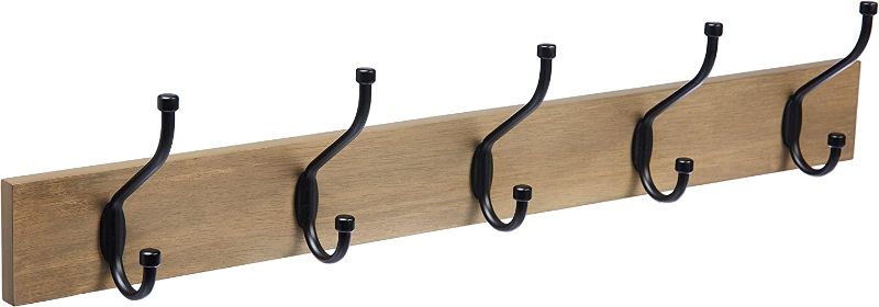 Photo 1 of Amazon Basics Wall-Mounted Farmhouse Coat Rack, 5 Standard Hooks, Barnwood 22.5 x 4.6 x 2.8 inches

