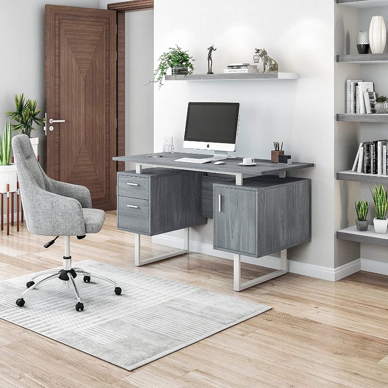 Photo 1 of -INCOMPLETE SET BOX 2 OF 2-
 Techni Mobili Modern Office Desk with Storage, Gray
