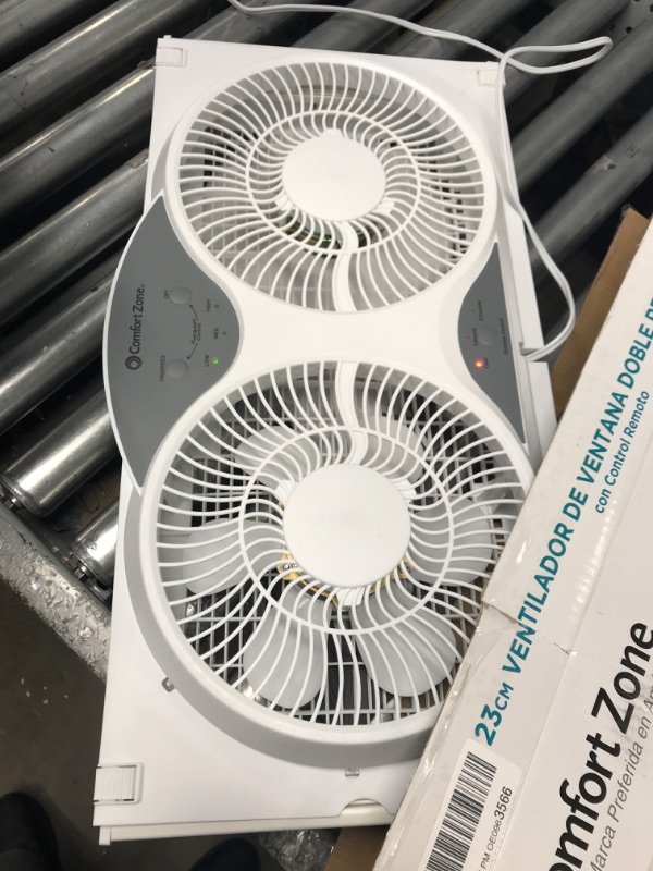Photo 1 of Comfort Zone CZ310R 9" 3-Speed, 3-Function, Expandable, Reversible Twin Window Fan with Remote Control, Removable Cover 9" Twin Window w/ Remote 3SP Window Fan