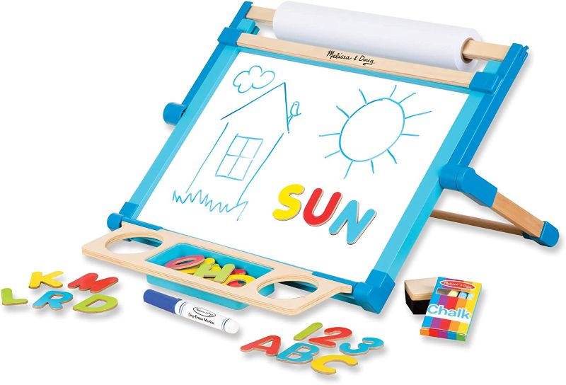 Photo 1 of Melissa & Doug Double-Sided Magnetic Tabletop Art Easel - Dry-Erase Board and Chalkboard
