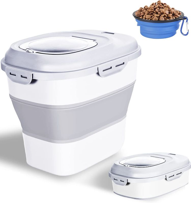 Photo 1 of Dog Food Storage Container Pet Cereal Cat with Lids Locking Bowl Plastic Airtight Large Flour Sugar Kitchen Rice leakproof Pantry Collapsible White Bird Seed Wheels Sealable Dry 23 Qt/30 Pound Lb/25L
