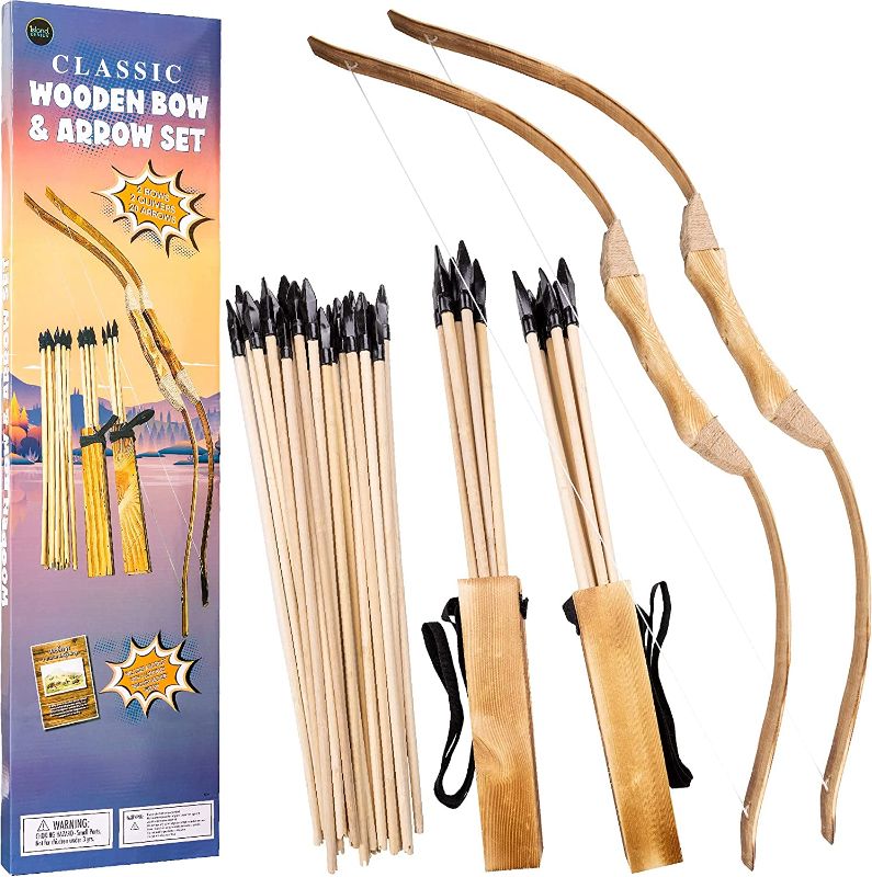 Photo 1 of Island Genius Classic Wooden Bow and Arrow Archery Set Outdoor Games Toys and Gifts for Kids Boys and Girls - 2 Bows, 2 quivers and 20 Arrows
