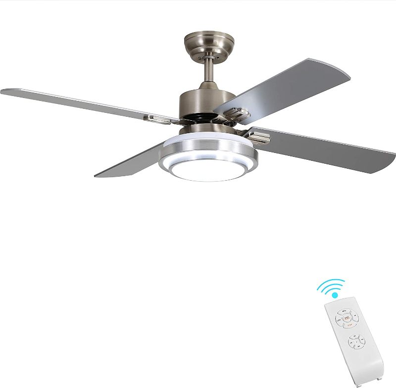 Photo 1 of Indoor Ceiling Fan Light Fixtures - FINXIN Remote LED 52 Brushed Nickel Ceiling Fans For Bedroom,Living Room,Dining Room Including Motor,Remote Switch (4-Blades)
