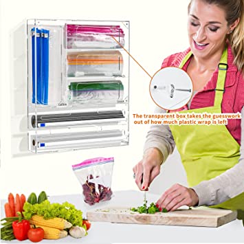 Photo 1 of  Acrylic 6 IN 1 Foil And Plastic Wrap Dispenser With Bag Storage Organizer for Kitchen Drawer, Food Storage Bag Holder, Compatible With Wrap, Foil, Gallon, Quart, Snack Bags