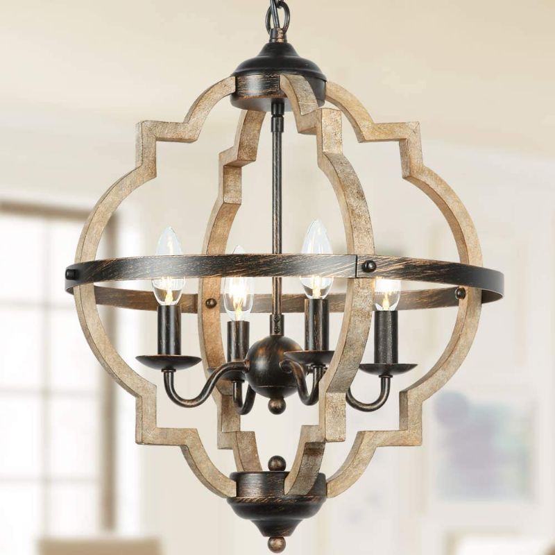 Photo 1 of 
Derksic Orb 4-Light Farmhouse Chandelier Stardust Finish Rustic Chandelier Vintage Wood and Metal Chandelier for Kitchen Island Living Room Dinin